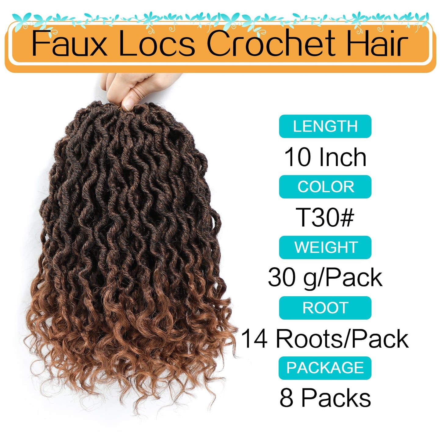 Karida Goddess Locs Crochet Hair 10 Inch, 8 Packs Upgraded Crochet Hair for Black Women, Pre Looped Crochet Faux Locs With Curly Ends (10 Inch (Pack of 8), T30#)