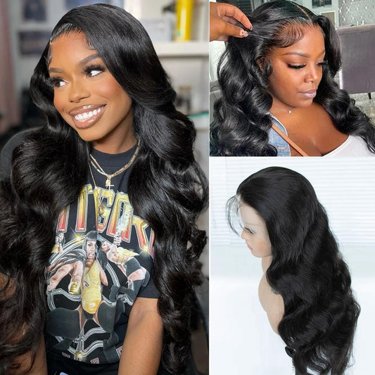 Body Wave Lace Front Wigs Human Hair 13x6 HD Body Wave Human Hair Wig Natural Black Glueless Lace Frontal Wigs 20 Inch 150% Density Pre Plucked with Baby Hair