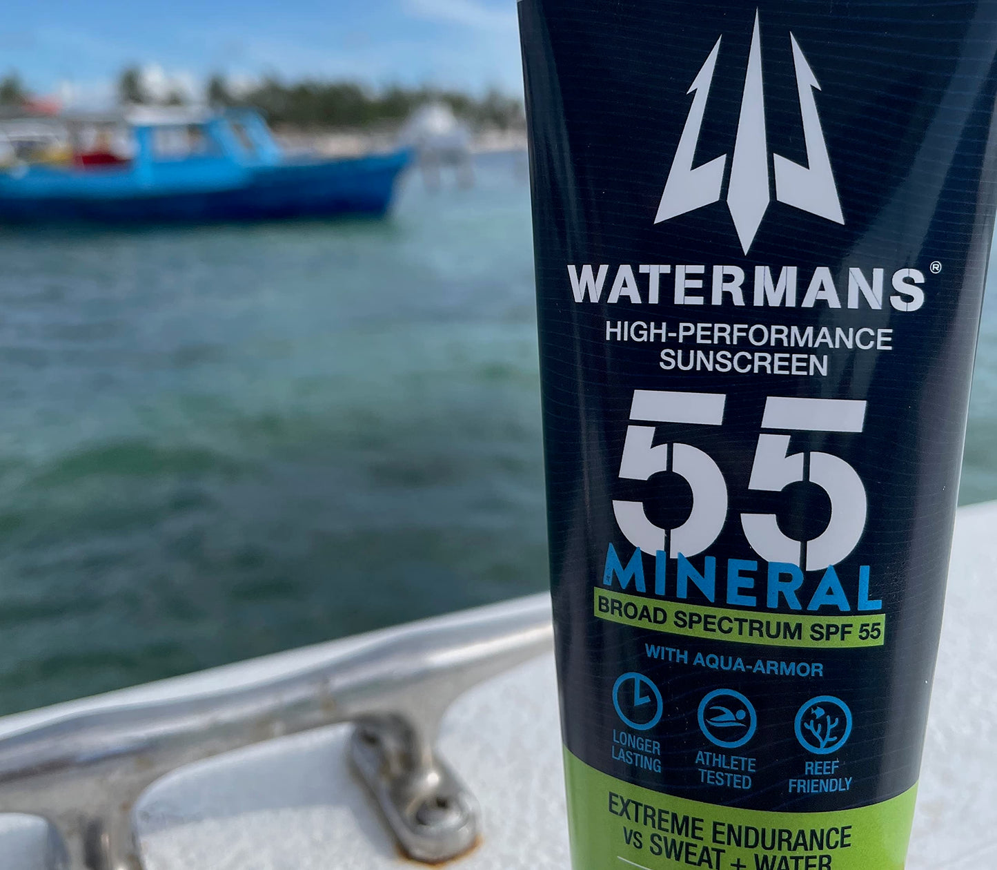 Watermans Mineral SPF 55 Sunscreen with Zinc, Aqua-Armor, Broad Spectrum Sunscreen for Face and Body, Reef Safe Sunscreen, Water Resistant, Mineral Sunscreen