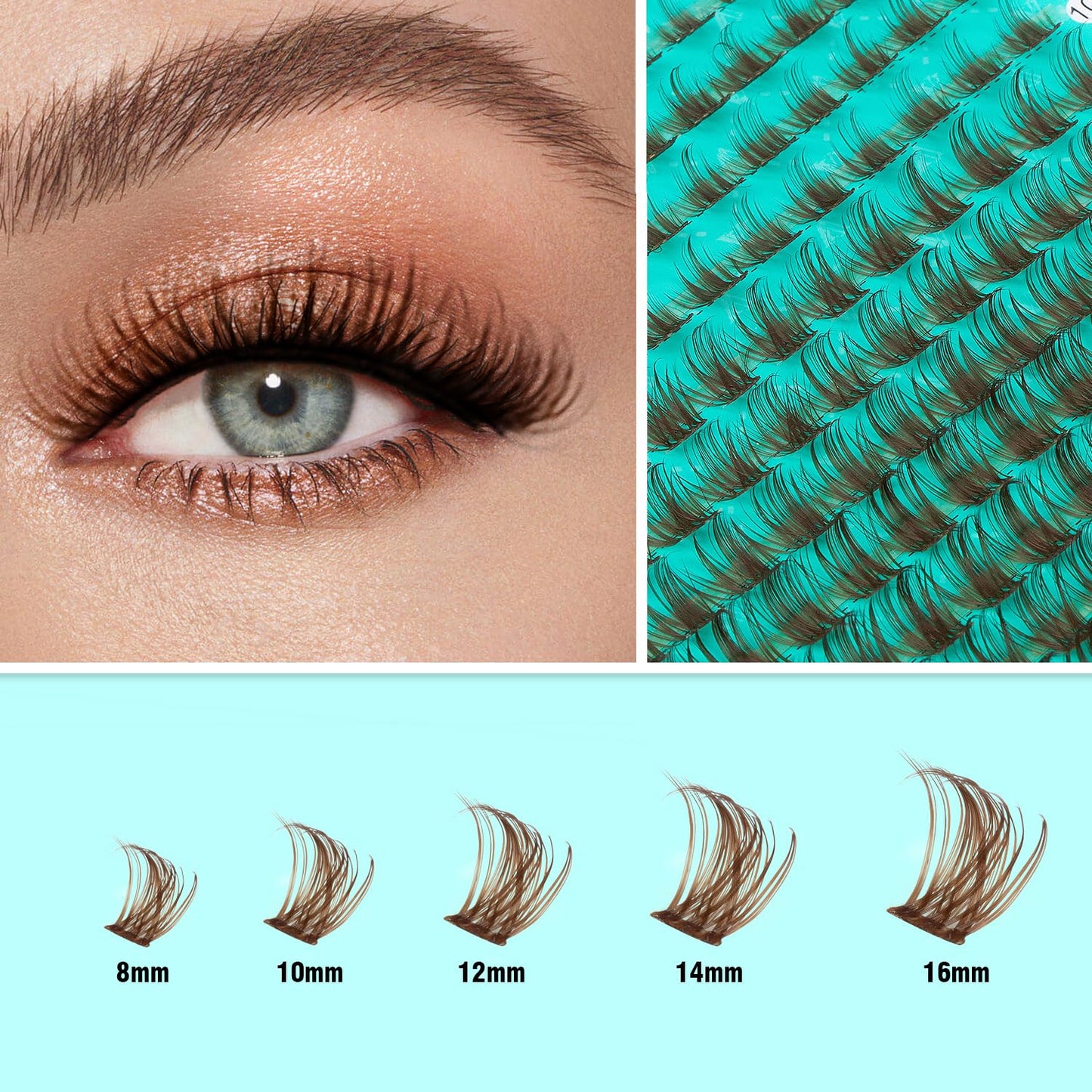 VAVALASH Brown Wispy DIY Lash Extensions Color Volume Cluster Lashes D Curl Lash Clusters Faux Mink Slik Wispy False Lashes Easy Lash Extension DIY at Home (Wispy-Brown-0.07-D-8-16mm)