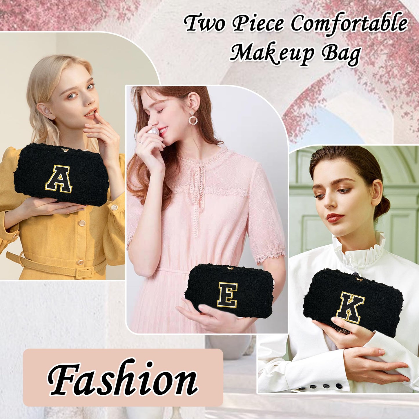 YOOLIFE Initial Makeup Bag, Cosmetic Bag Make Up Bag Makeup Pouch Gifts for Friends Female Mom Gifts Daughter In Law Gifts Teacher Gifts Sister Gifts Skincare Bag Birthday Gifts for Women Black O