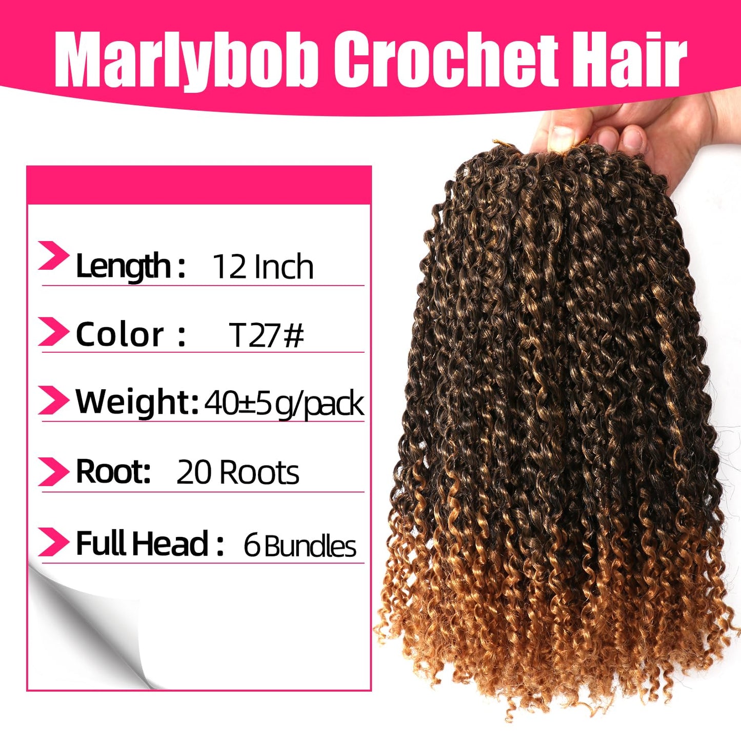 12 Inch Short Passion Twist Marlybob Crochet Hair 6 Bundles Kinky Curly Short Crochet Braids Twist Crochet Braiding Hair (6 Bundles 12 Inch, 1B/27#)