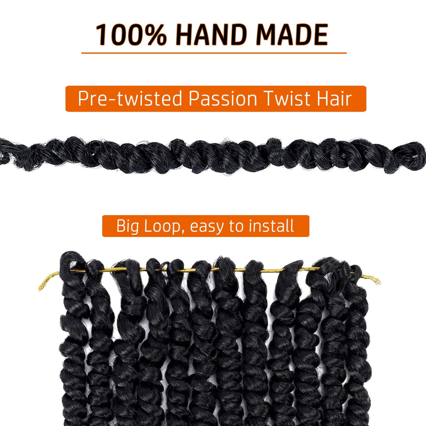 Passion Twist Hair 14 Inch Pre-twisted Passion Twist Crochet Hair for Women Pre-looped Water Wave Crochet Braids Bohemian Curly Crochet Hair Synthetic Hair Extensions 8 packs 1B