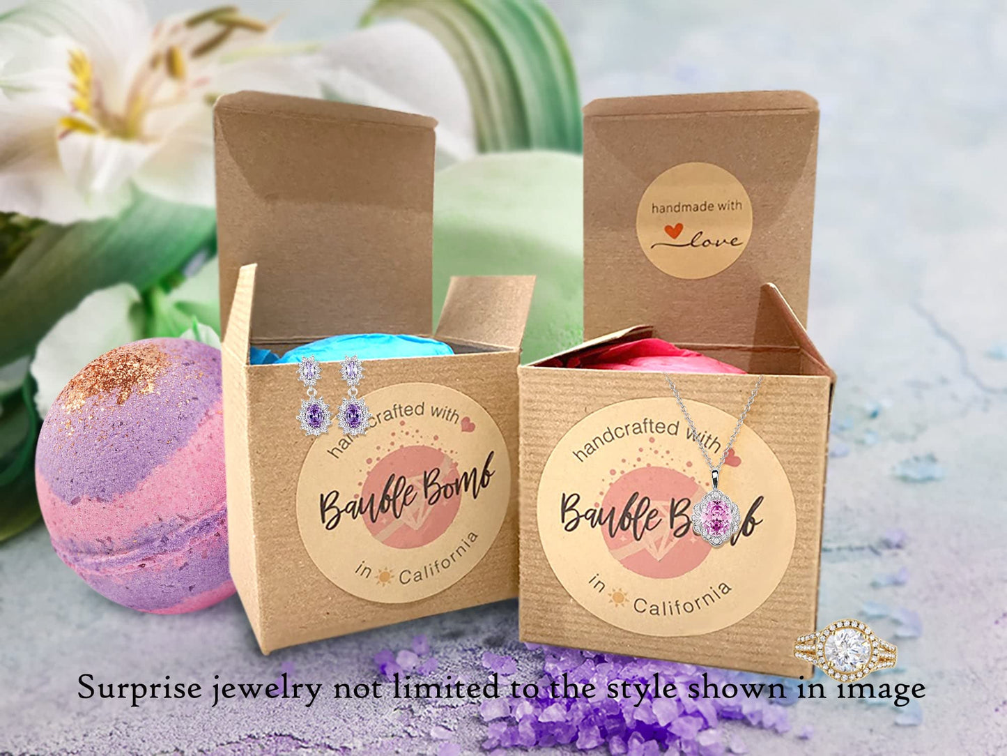 Ivy & Bauble Handmade Aromatherapy Bath Bomb with Surprise Ring Inside | Spiced Fruit Scent | Made in USA | Large 10 oz | Ring Size 7