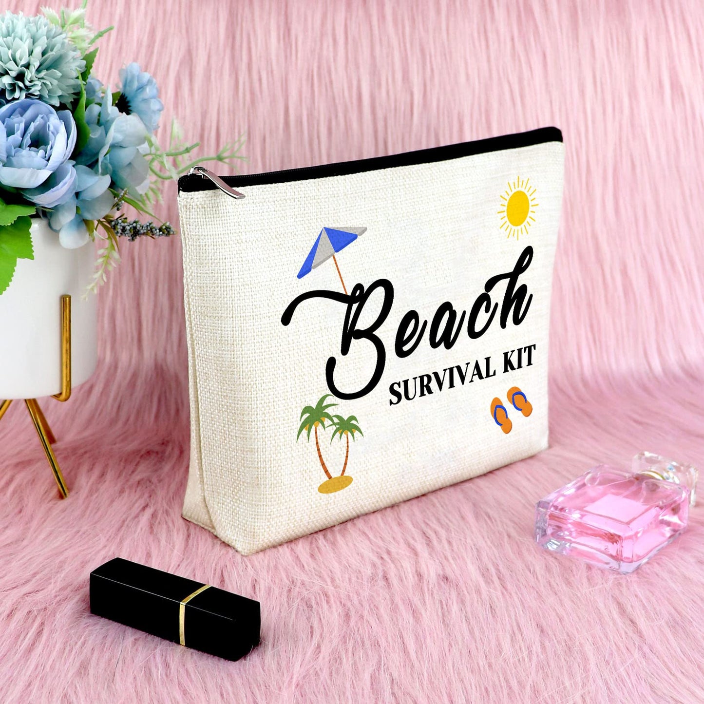 Sfodiary Beach Lover Gift Makeup Bags Beach Gift for Women Friends Funny Vacation Gift Beach Themed Gifts for Women Cosmetic Bags Birthday Christmas Graduation Gift for Sister Travel Cosmetic Pouch