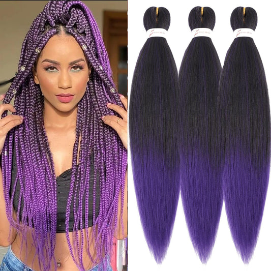 TPurple Braiding Hair 22 Inch Premium Pre Stretched Braiding Hair 3 Packs Professional Prestretched Hair for Braiding Hot Water Setting Crochet Braid Yaki Straight Purple Braiding Hair Pre stretched