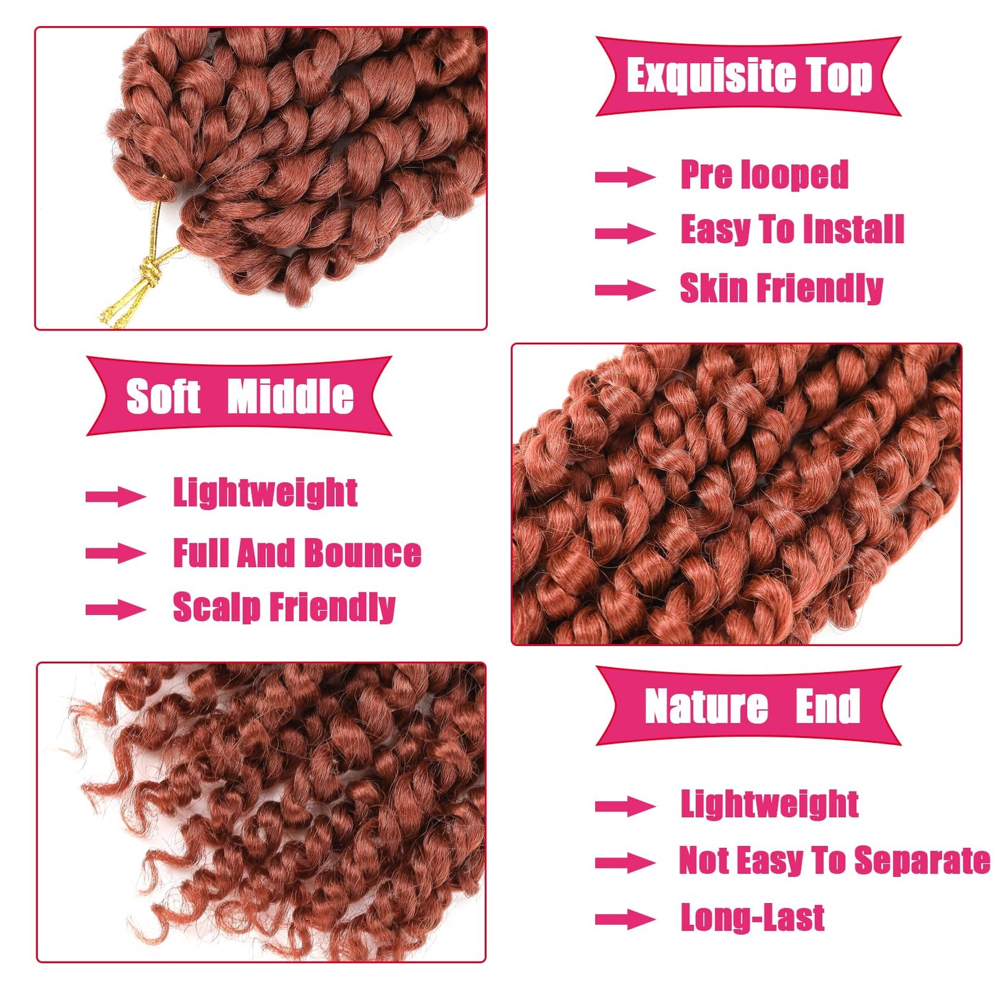 Copper Red Passion Twist Crochet Hair 10 Inch 9 Packs Pre-twisted Passion Twist Hair Pre Looped Crochet Hair for Black Women Bohemian Short Crochet Passion Twist Hair for Kids and Girls (10 Inch,350)