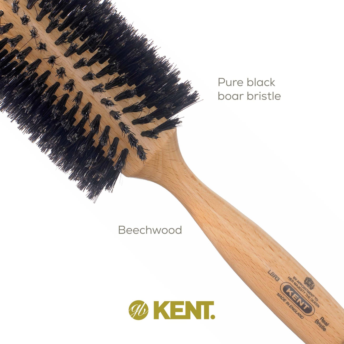 KENT LBR3 Finest Hair Brushes for Women Blow Dry Brush Made of Beechwood - Spiral Radial Boar Bristle Hairbrush for Long and Thick Hair - Royal Salon Style Straightening Pure Wood Brush from