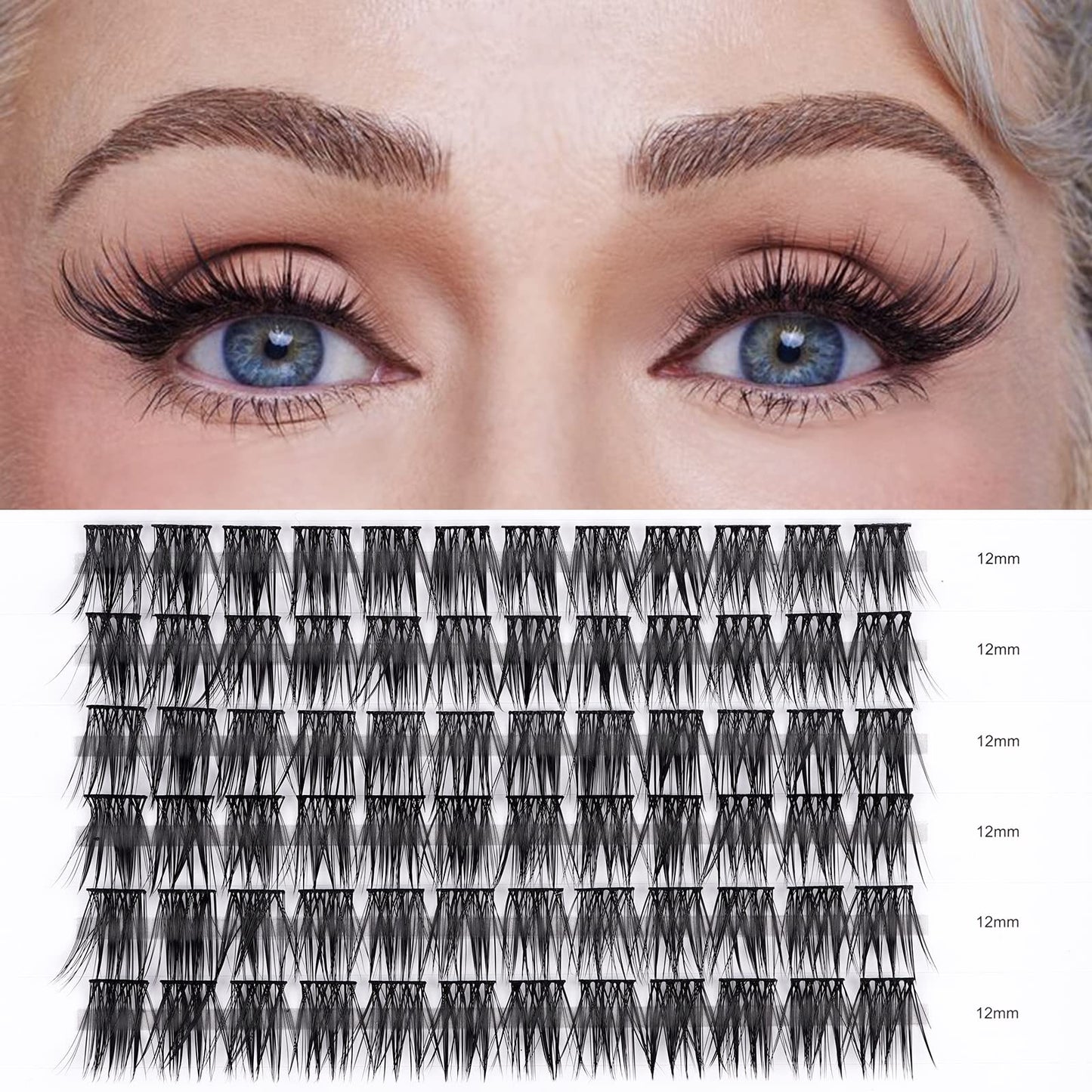 LANKIZ Lash Clusters,72pcs DIY Lash Extensions,12mm Individual Lashes Superfine Band, Soft & Natural Cluster Eyelash Extensions,DIY Eyelash Extension at Home