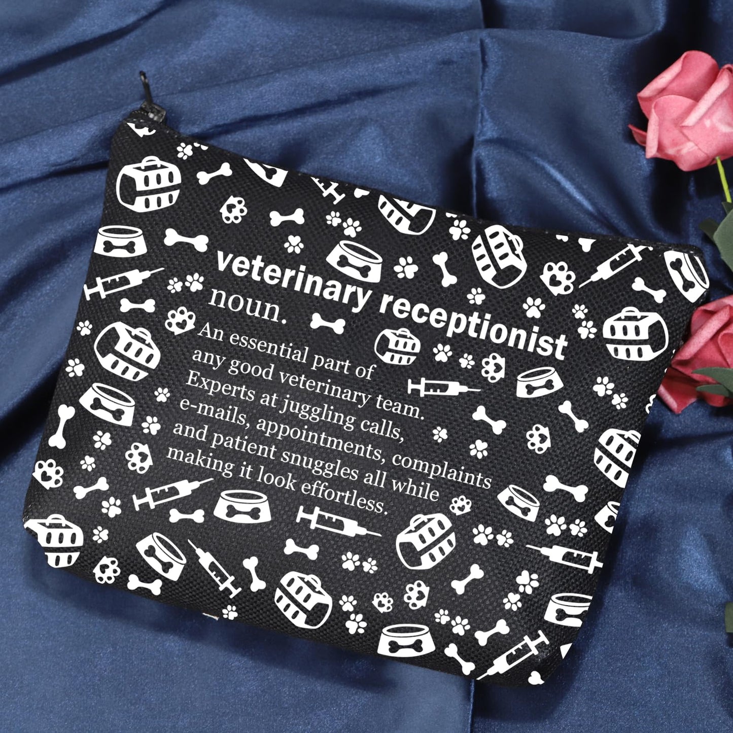 POFULL Veterinary Gift Vet Receptionist Definition Cosmetic Bag Vet Clinic Gift (Black Veterinary Receptionist Bag)