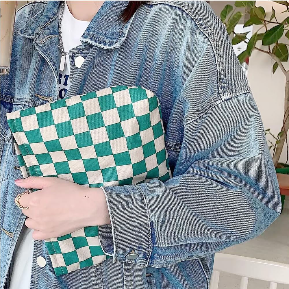 Cosmetic Bags for Women Makeup Bag Large Capacity Purse Travel Toiletry Zipper Storage Pouch Make up Brushes Organizer for Gifts (Chessboard, Green)