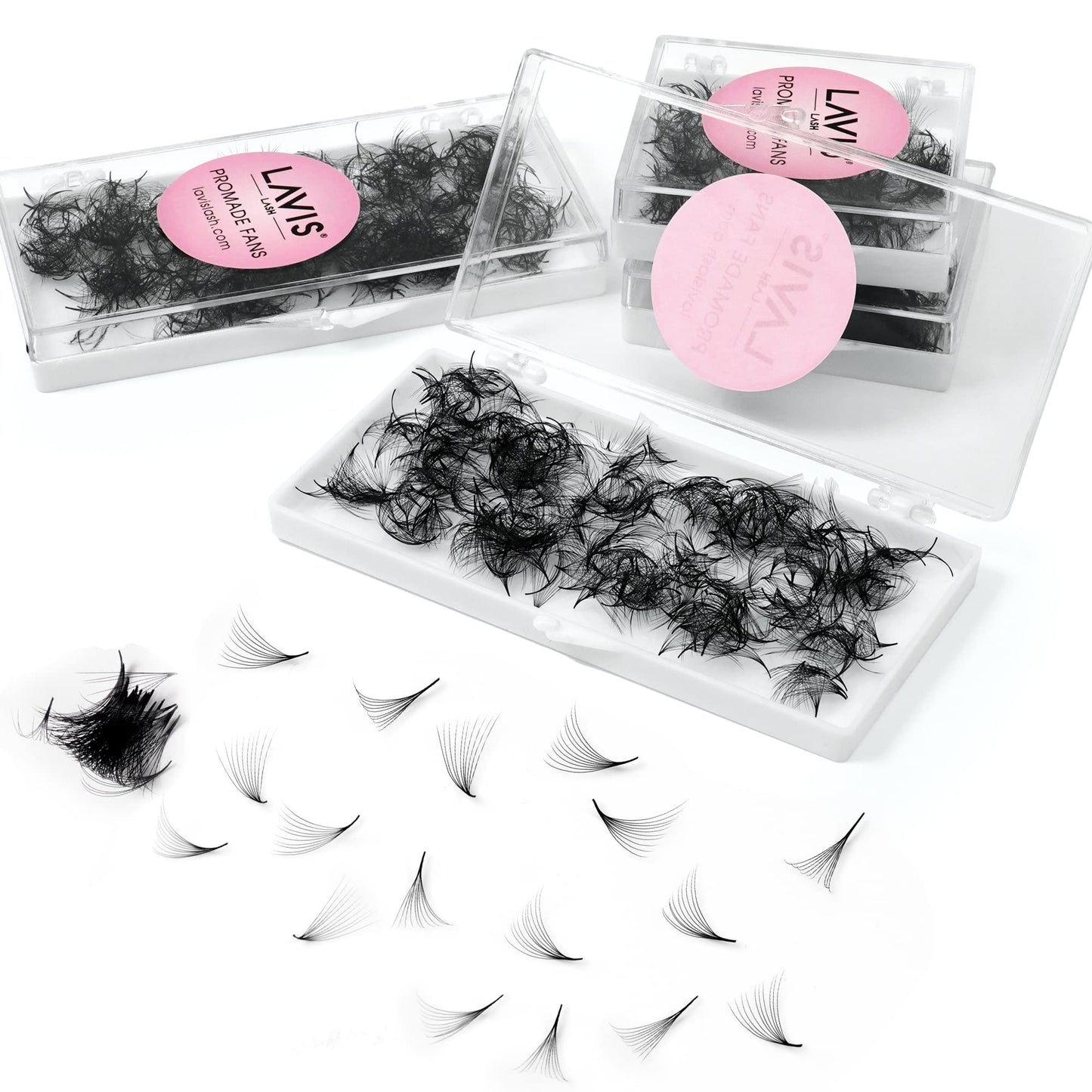 LAVISLASH 500 Promade Fans Eyelash Extension | Handmade Loose Volume Lash | Mutiple Options 3D-8D/10D/12D/14D/16D Fans | 0.03/0.05/0.07mm Thickness | C/CC/D Curl | 8-16mm Length(10D-0.05-D-16mm)