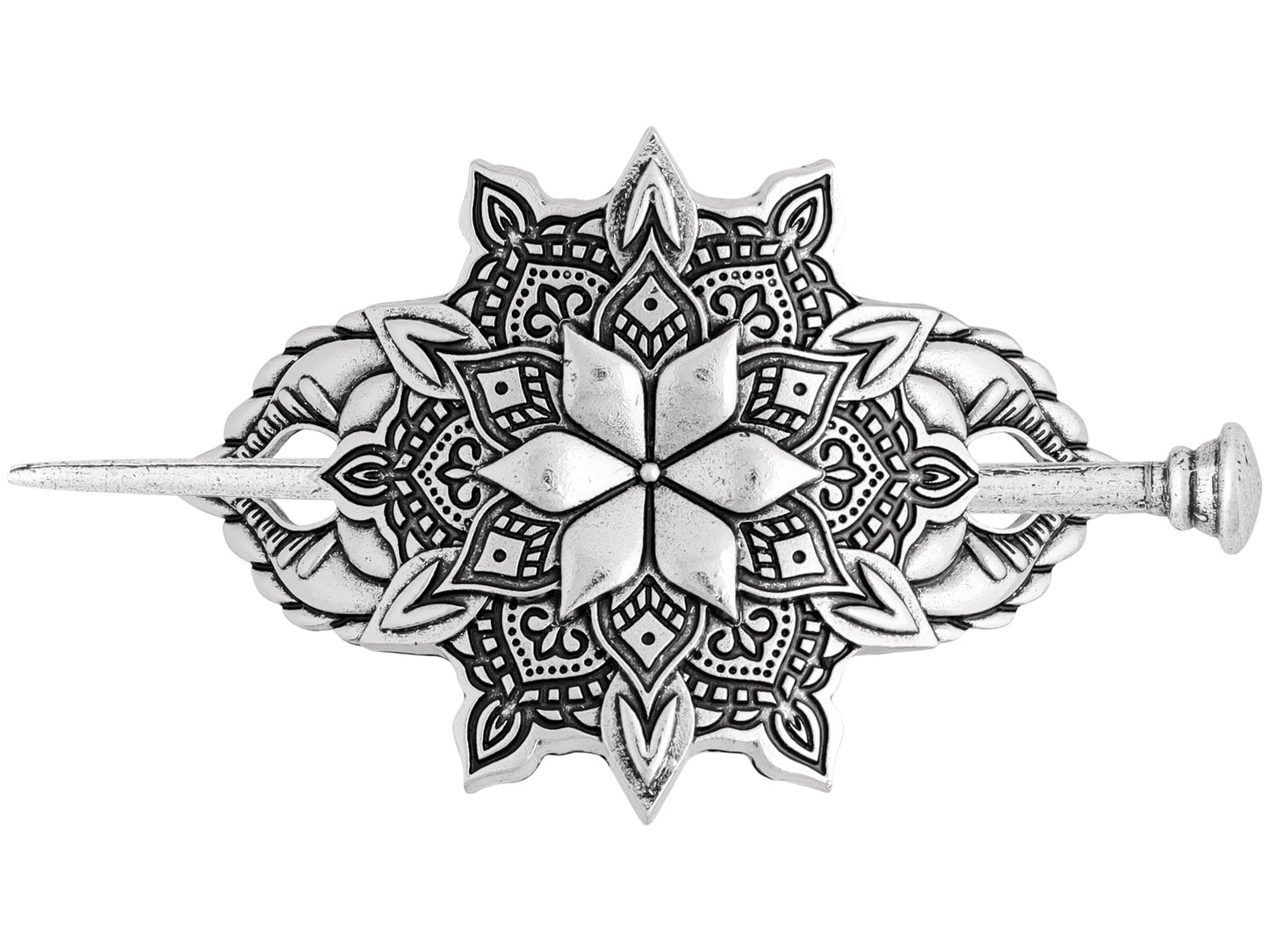 HAQUIL Mandala Flower Hairpin Vintage Jewelry for Women Retro Silver Vintage Metal Hair Barrette