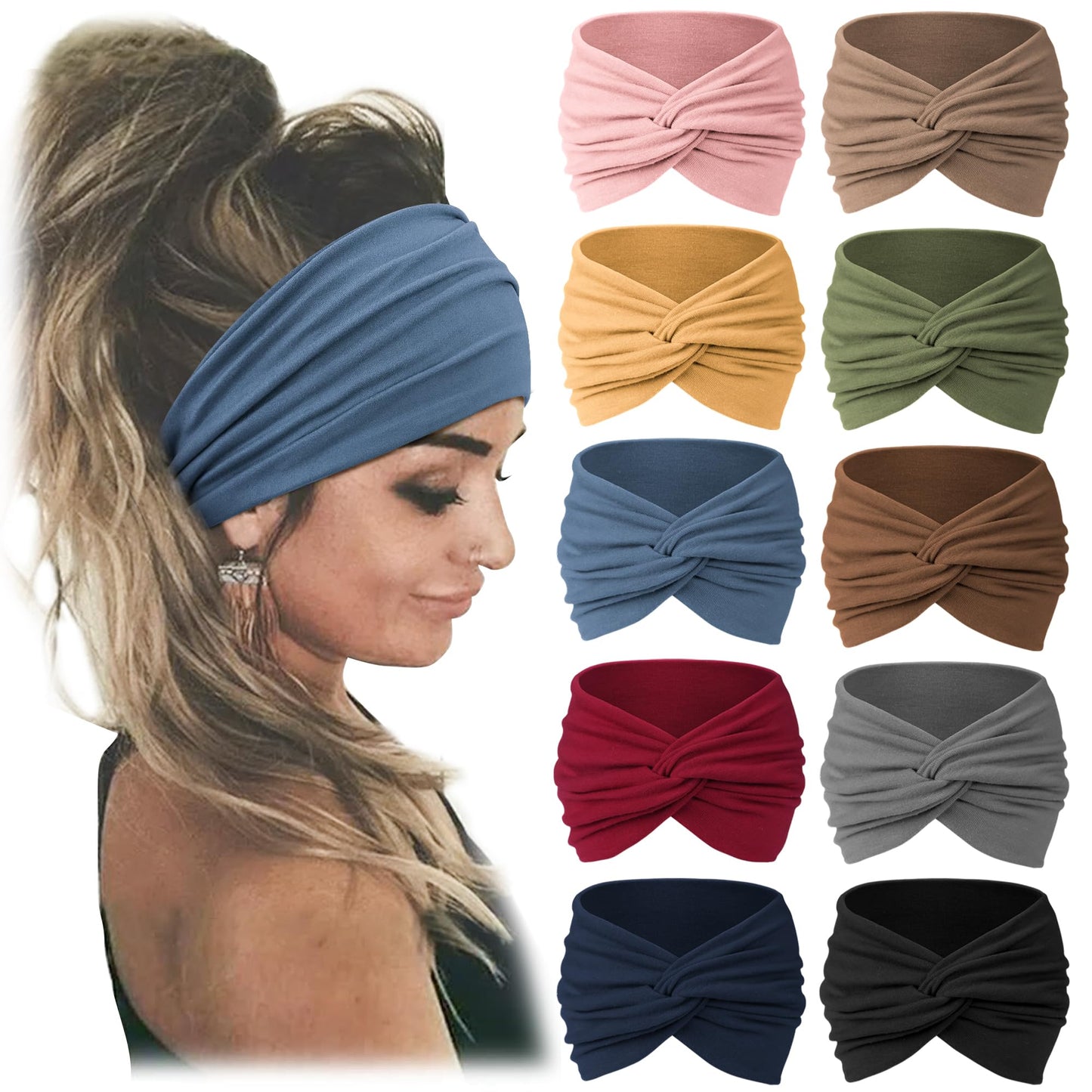 Jesries Women Headbands African Wide Hair Wrap Extra Turban Head Bands for Lady Large Sport Workout Stretch Non-slip Big Hair Bands