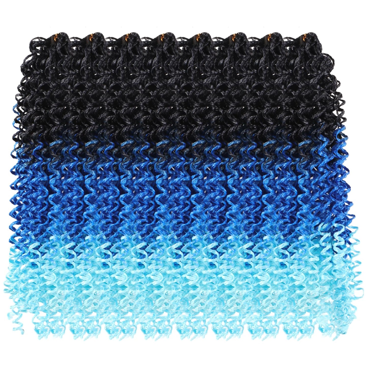 8 Packs of 55-Inch Wavy Small Box Braids Crochet Hair - Knots, Curls, and Waves with ZiZi Braids Synthetic Hand Crochet Extensions - 28 Strands/Pack - Ideal for Black Women(Black/Blue/Sky Blue)