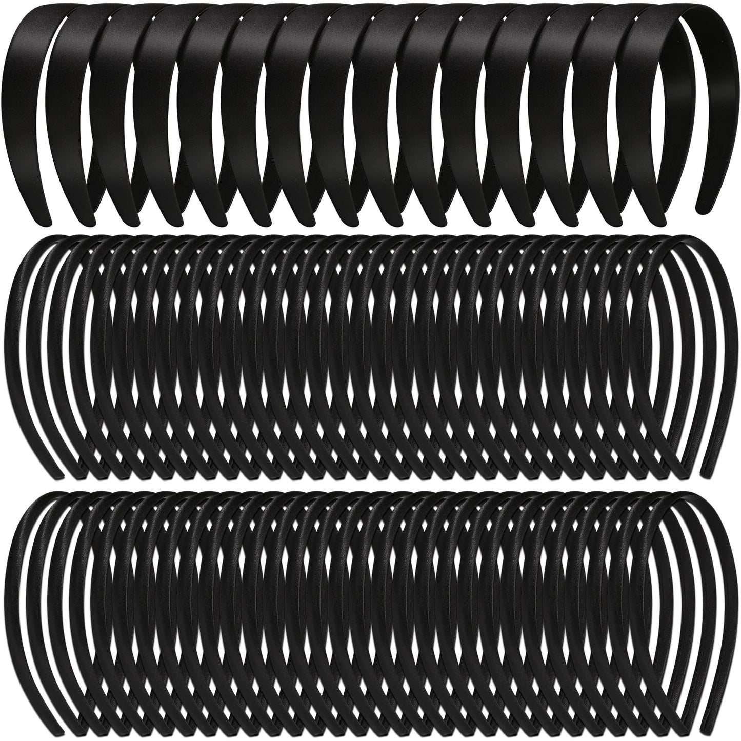 Censen 75 Pcs Satin Headbands Assorted Size DIY Satin Covered Headbands Bulk for Women Girl Headbands DIY Holiday Costume Hair Accessories (Black)