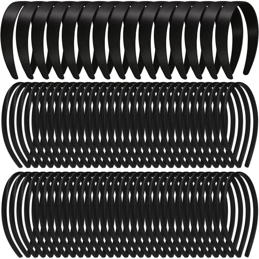 Censen 75 Pcs Satin Headbands Assorted Size DIY Satin Covered Headbands Bulk for Women Girl Headbands DIY Holiday Costume Hair Accessories (Black)