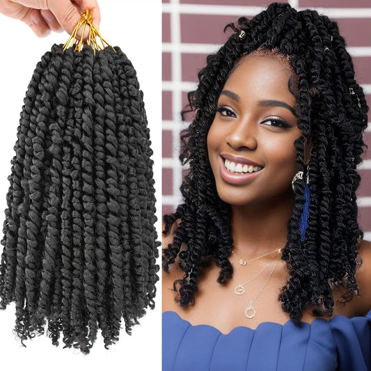 9 Packs Passion Twist Hair 14 Inch Pre Looped Crochet Passion Twist Hair Nature Passion Twist Crochet Hair Pre-twisted Bohemian Passion Twist Braiding Synthetic Hair for Kids and Girls (14 Inch,1B)