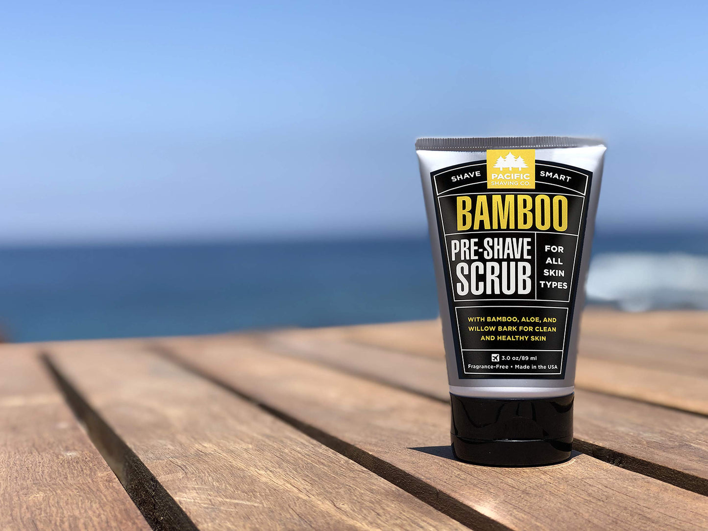 Pacific Shaving Company Bamboo Pre-Shave Scrub with Aloe & Willow Bark, Exfoliates, Soothes & Moisturizes Skin, Helps Control Blemishes, Fragrance-Free, All Skin Types, Made in USA, 3 oz (6-Pack)