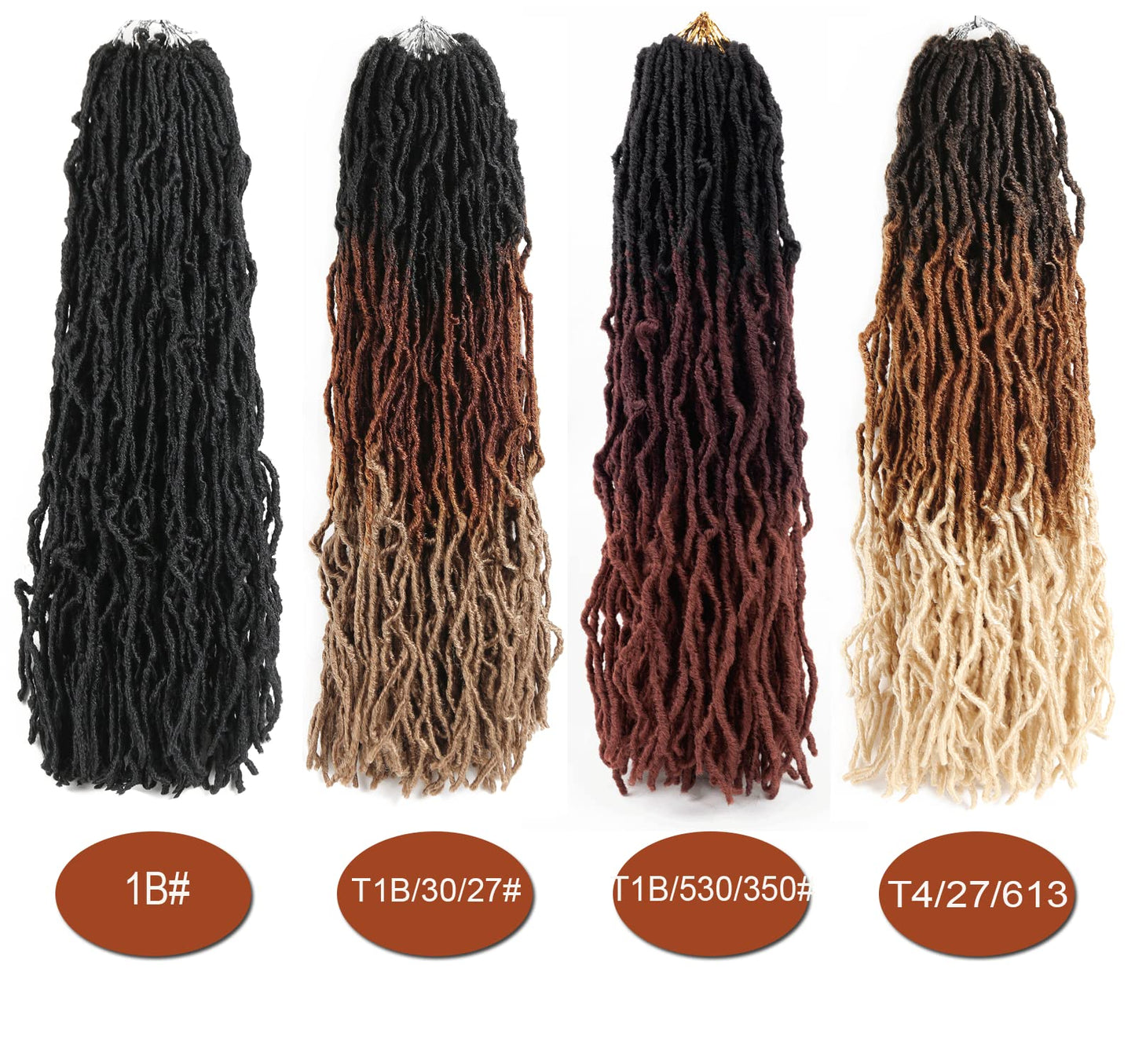 Faux Locs Crochet Hair Soft Locs Hair Long 24 Inch 6 Packs Ombre Goddess Locs Crochet Braids Black/Burgundy/Orange Pre Looped Dreads Braiding Hair(24",6packs,T1B/530/350#)