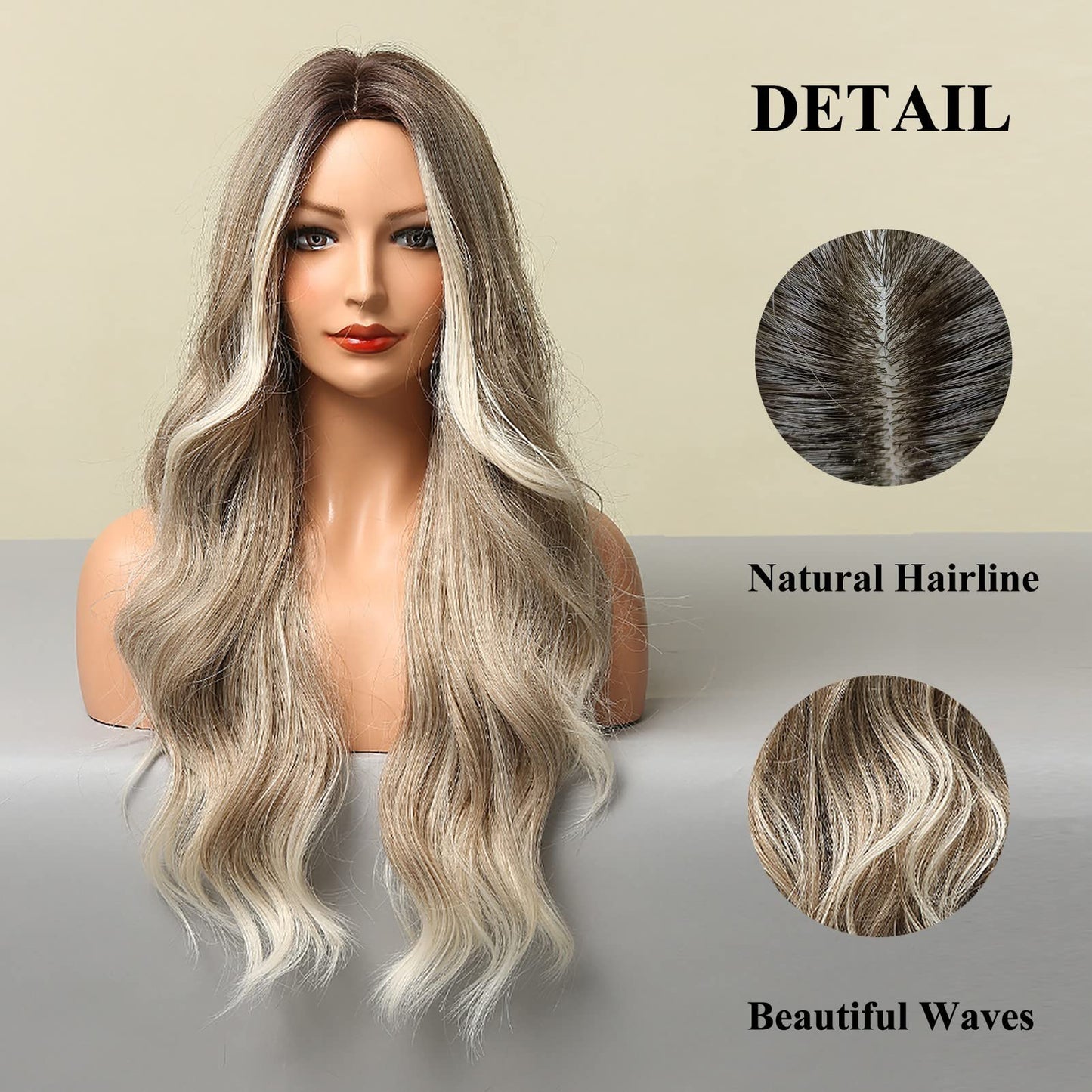 INSGOGO Long Body Wavy Ombre Blonde Wigs for Women 26 Inch 150 Density Heat Resistant Synthetic Wig Natural Middle Part Colored Wig for Cosplay Party