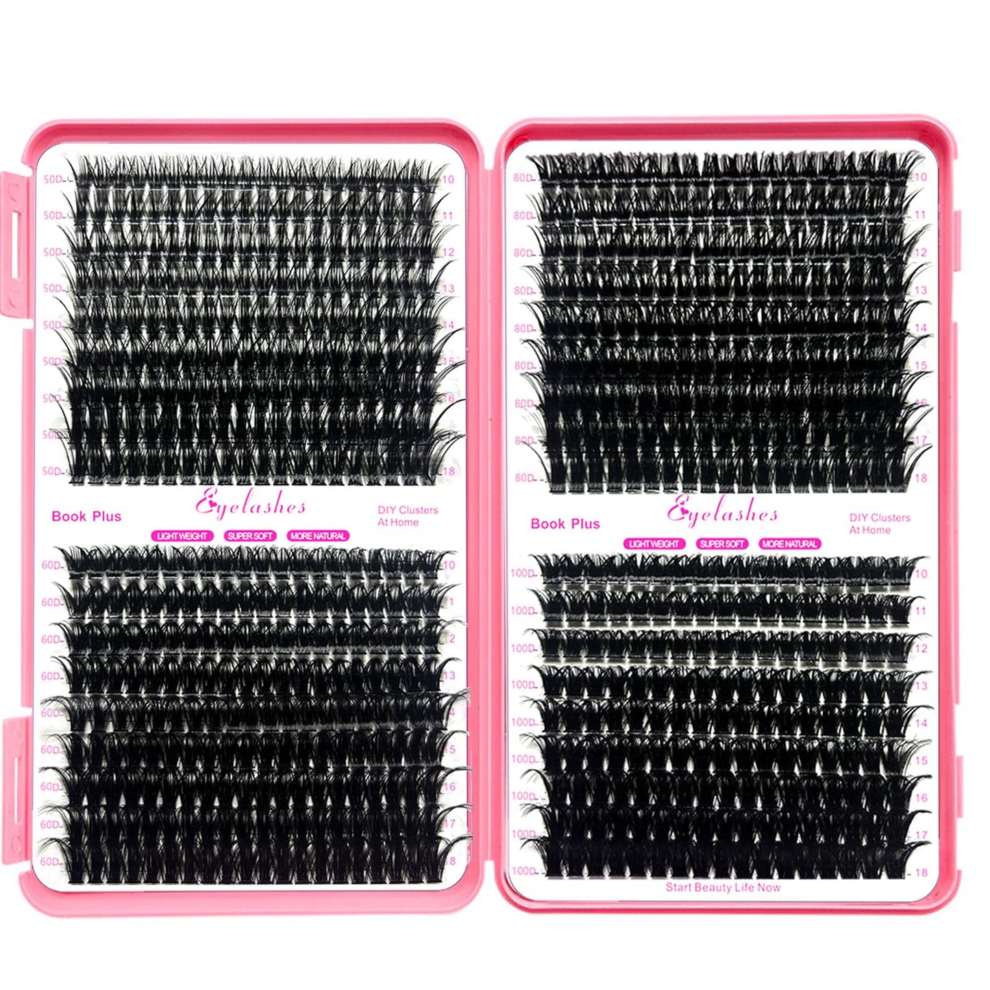 Qiveaory DIY Lash Extension Kit 684pcs Individual Lashes Clusters D Curl Eyelash Extension Kit with Lash Bond and Seal,Eyelash Remover Tweezers Brush(10-18mm,50D+60D+80D+100D) Lash Books DIY at Home