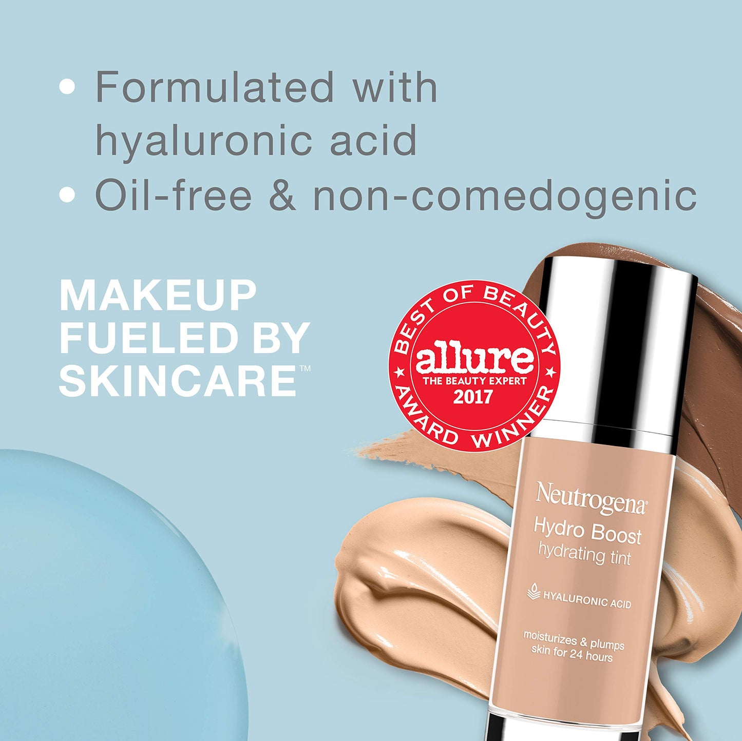 Neutrogena Hydro Boost Hydrating Tint with Hyaluronic Acid, Lightweight Water Gel Formula, Moisturizing, Oil-Free & Non-Comedogenic Liquid Foundation Makeup, 50 Soft Beige, 1.0 fl. oz