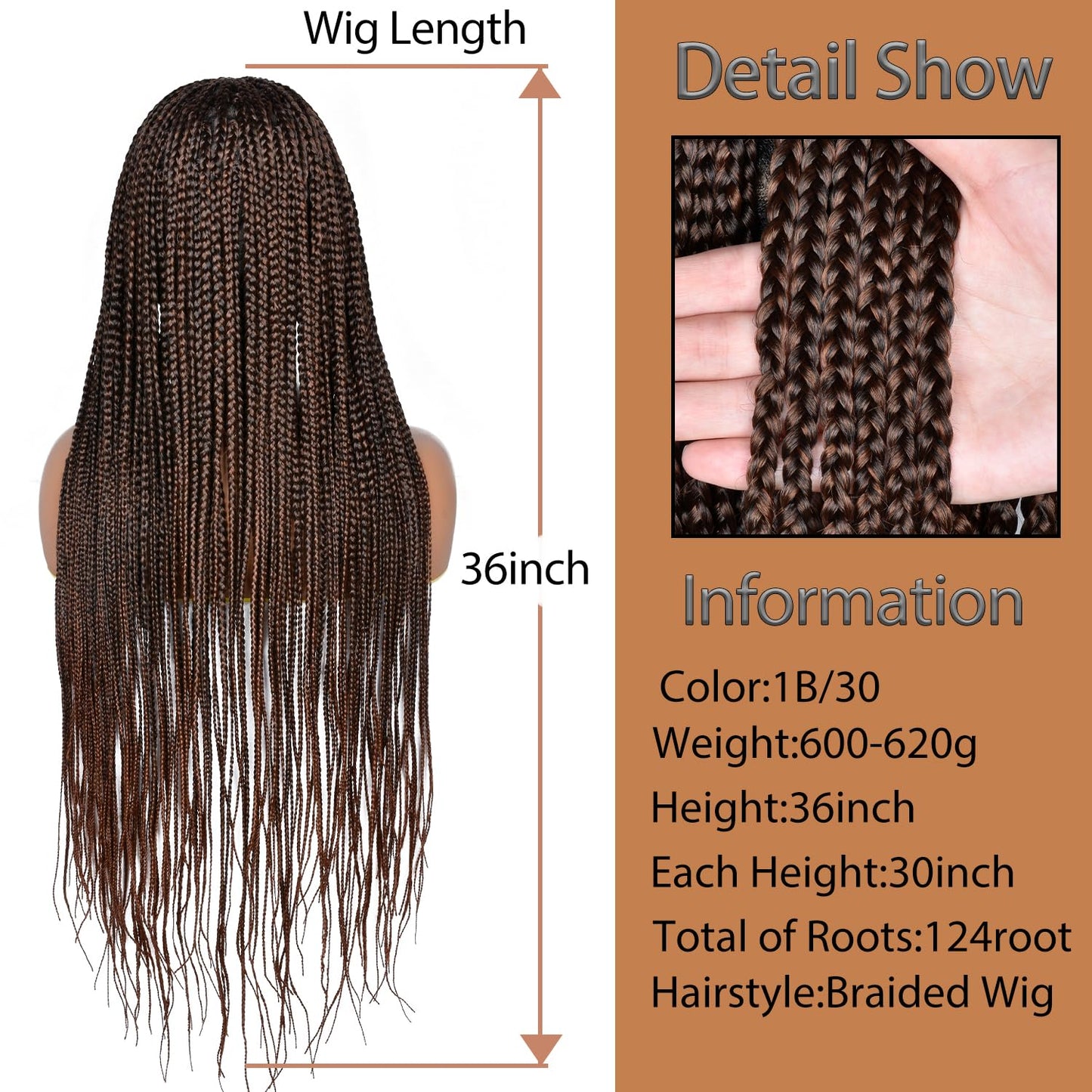 ANNISOUL 36inches Braided Box Wigs for Black Women Full double Lace Front Box Braided Cornrow Twist Wigs with Baby Hair Synthetic Lightweight Box Braid Wig