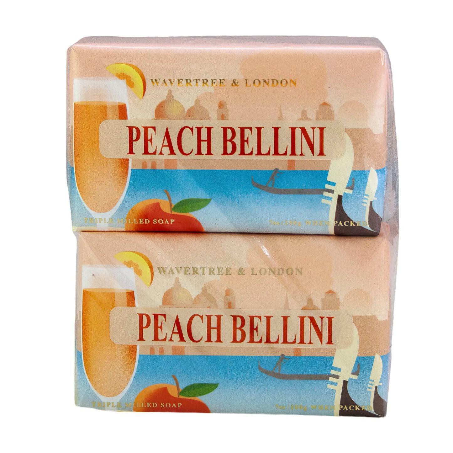 Wavertree & London Peach Bellini Scented Natural Soap (2 Bars), 7oz Moisturizing French Triple Milled Soap Bars enriched with shea butter - Pure Plant Oil Bath & Body Soap for All Skin Types