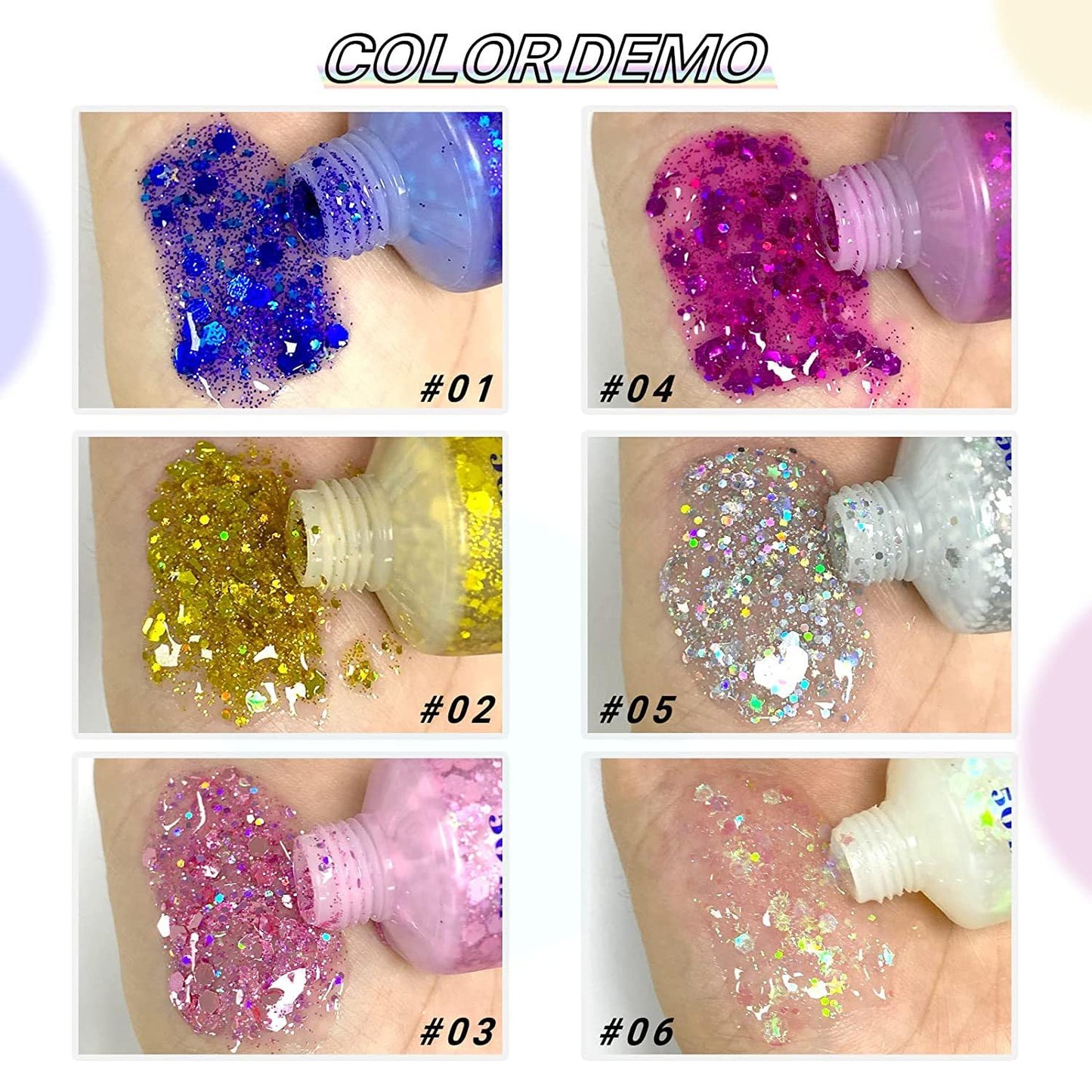 3 Color Body Glitter Gel, Neon Outfit Glow Party for Face and Body Hair Face Nail Glitter Stick Makeup. (02-Gold &03-Pink&05-Silver)