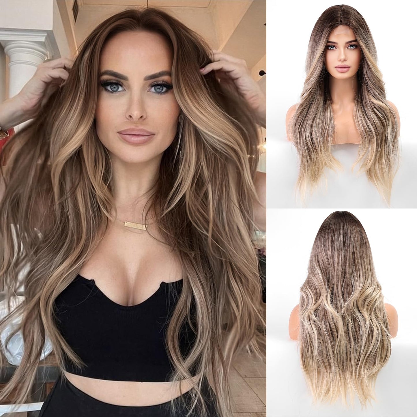 Getshow Long Blonde Wavy Wigs for Women Synthetic Wig for Party