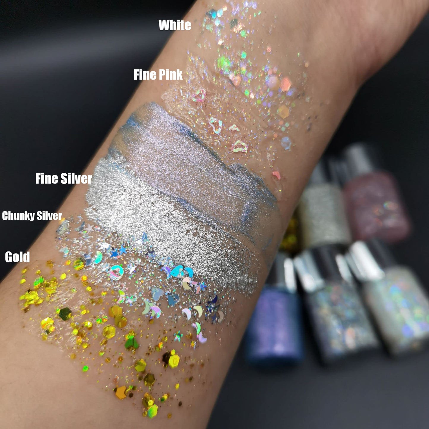 GL-Turelifes Mermaid Sequins Chunky Glitter Liquid Eyeshadow Glitter Body Gel Festival Glitter Cosmetic Face Hair Nails Makeup Long Lasting Sparkling 30g (SetA(5 Pcs))