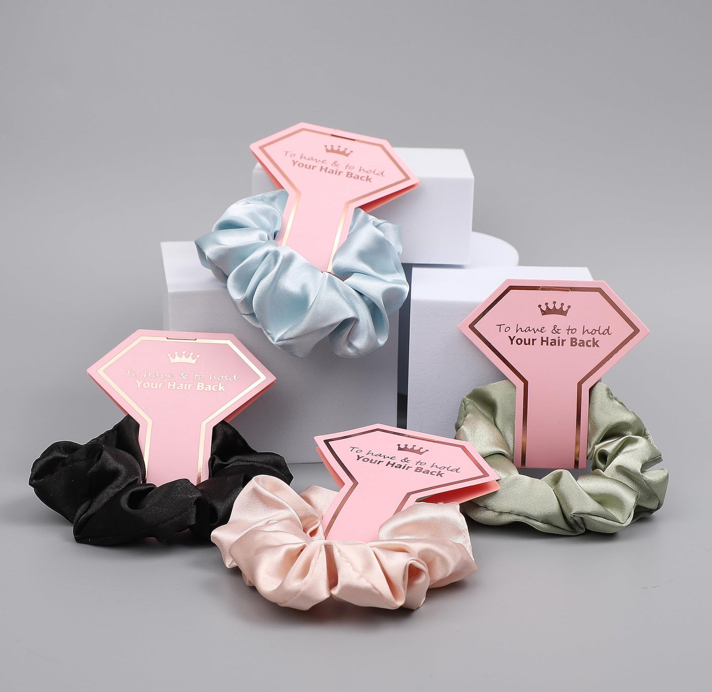 Satin Bridesmaid Scrunchies Bridesmaid Proposal Gifts Set of 8 Bachelorette Hair Ties Scrunchies Bachelorette Party Favors for Bridal Wedding Parties- (White & Beige)