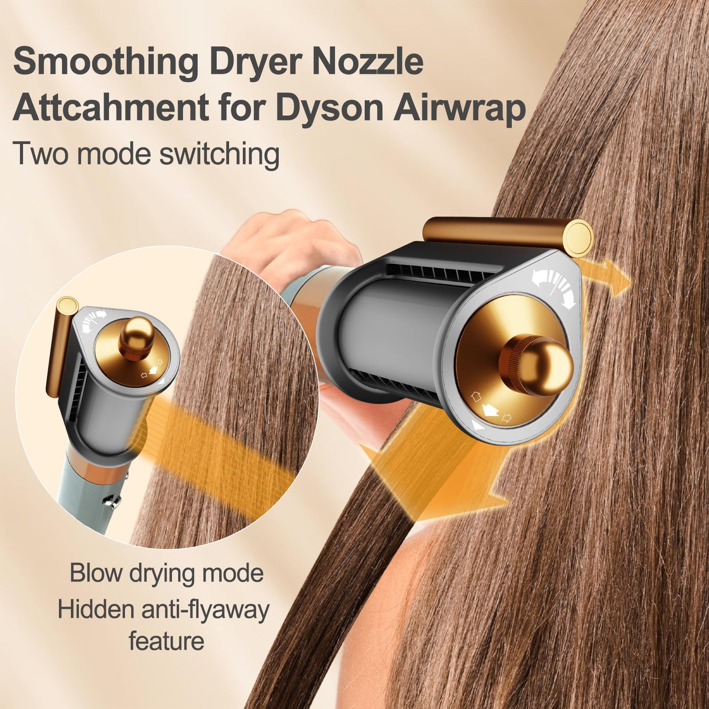 AFDD Large Round Volumizing Brush and Anti-Flyaway Nozzle for Dyson Airwrap Styler, Large Round Brush Attachment& Hair Smoothing Drying Nozzle Compatible with Airwrap HS01/HS05