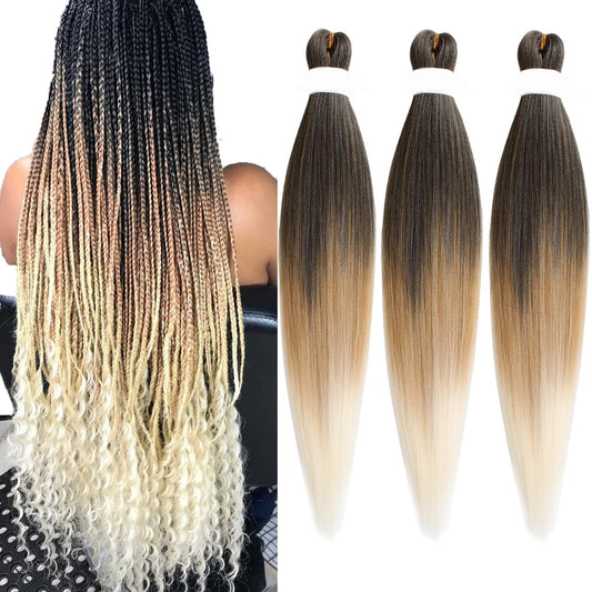 Braiding Hair Pre Stretched for Women Hair Extensions Box Braids Soft Synthetic Knotless Yaki Texture Hot Water Setting Braid Brown Ombre (24inch 3Packs)