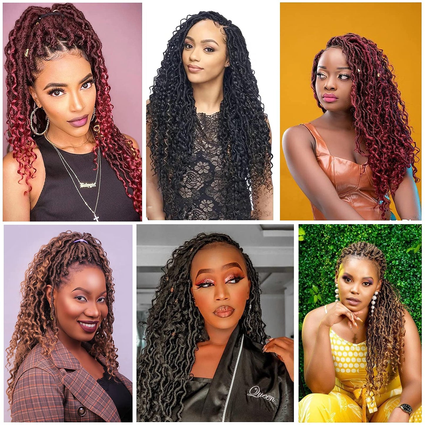 Burgundy New Goddess Locs Crochet Hair 8 Packs 18inch River Locs Crochet Hair Curly Faux Locs Crochet Hair with Curly End Boho Faux Locs Synthetic Hair Extentions(18" T1B/BUG#)