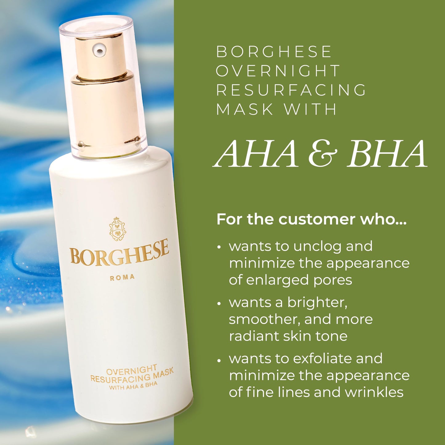 Borghese Overnight Resurfacing Mask with AHA & BHA, Exfoliating Overnight Mask for Smooth, Radiant Skin, Diminishes Fine Lines & Wrinkles 1.7 Fl Oz