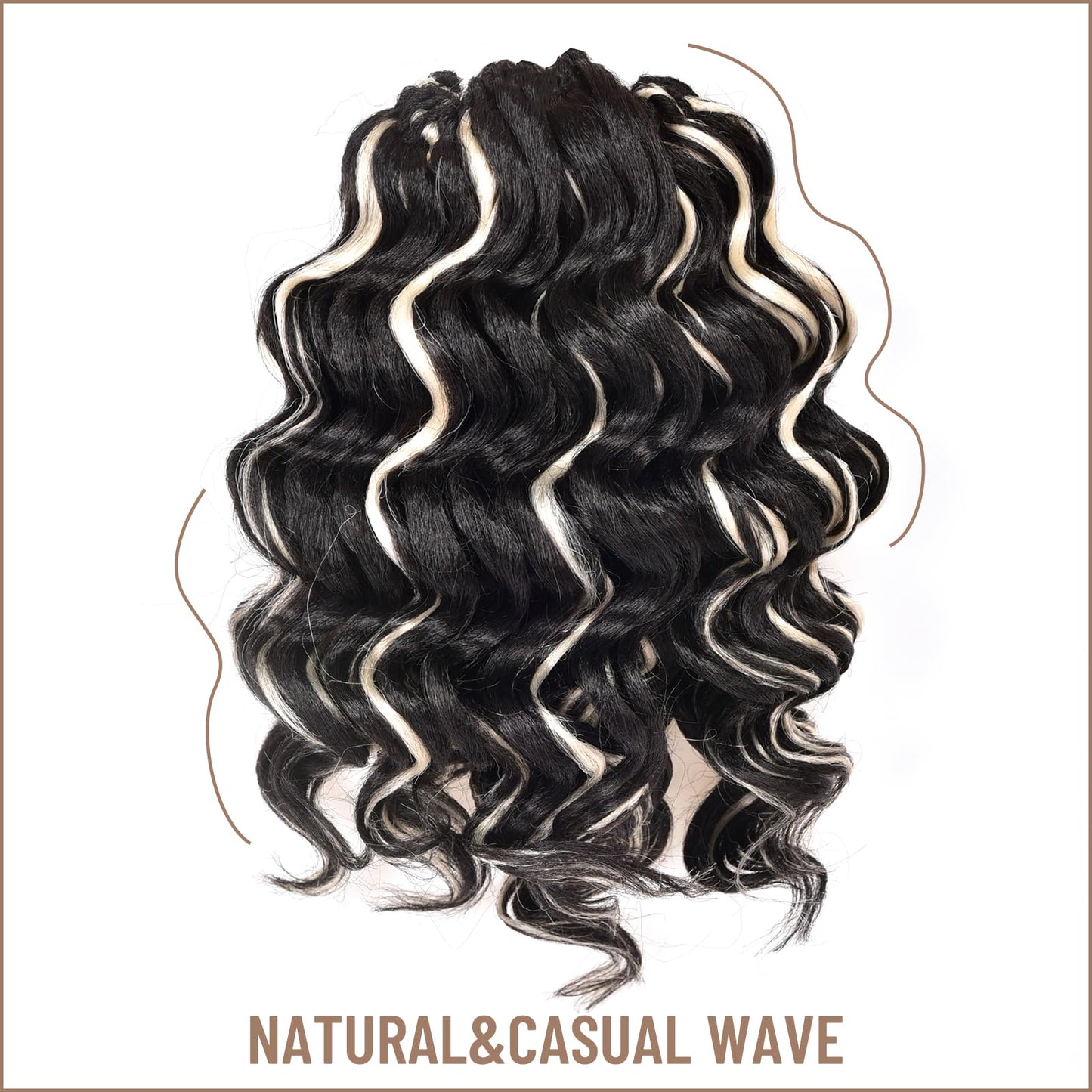 Toyotress Ocean Wave Crochet Hair - 9 Inch 8 Packs Black Mix Blonde Highlight Ocean Wave Braiding Hair, Beach Curl Deep Twist Water Wave Short Curly Synthetic Hair Extensions (9 Inch, P1B/613-8P)