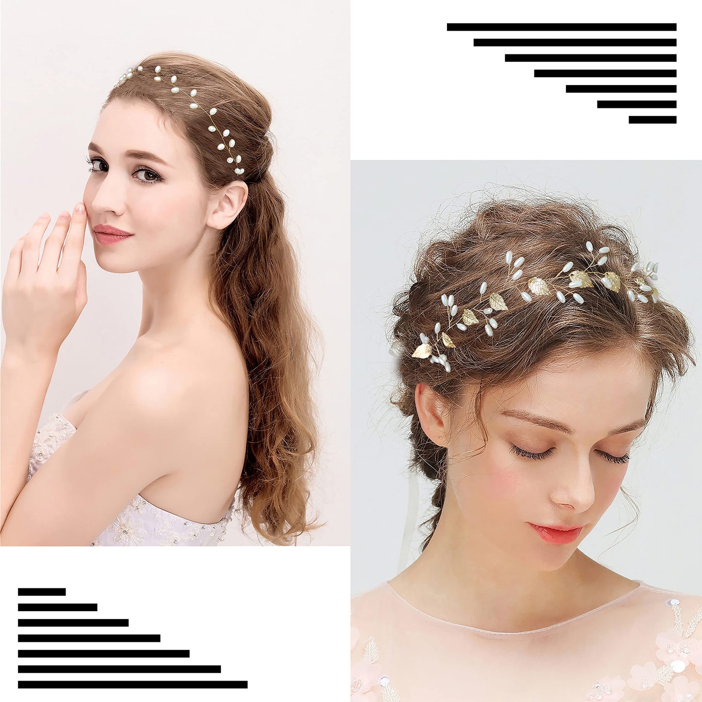 Braveamor Bridal Headpiece Headband Wedding Hair Vine with Pearls Bridal Headpiece Wedding Hair Accessories for Brides Bridesmaids Flower Girls (4 Pack)(Pattern 4-Gold)