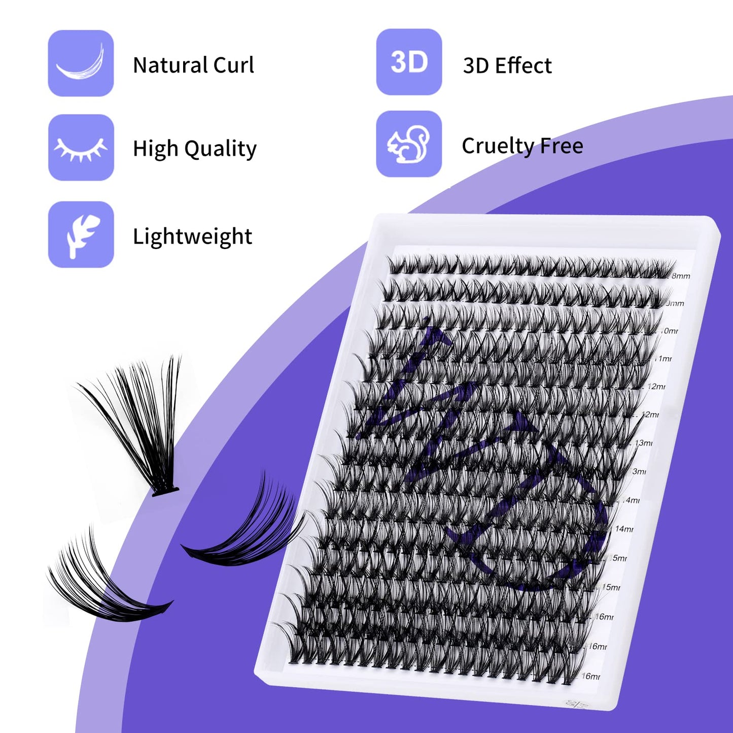 Lash Clusters Lashes Individual 300PCS C/D Curl Eyelash Extensions 0.07mm Thickness Individual Lashes Fluffy and Soft Volume Lashes Matt Dark Lashes Extension 8-16mm Mixed Length Beginner Use Cluster Lashes(300PCS-40D-0.07D,8-16mm Mixed Tray)