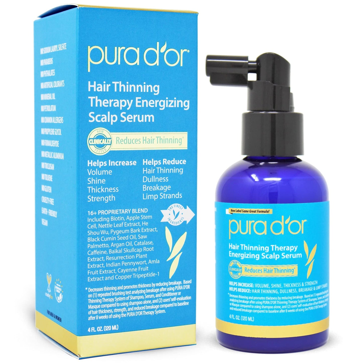 PURA D'OR Anti-Thinning Advanced Therapy Biotin Shampoo & Conditioner Hair Care Set, Clinically Proven, DHT Blocker Hair Thickening Products For Women & Men, Natural Daily Routine Shampoo, 16oz x 2 and PURA D'OR Scalp Therapy Energizing Scalp Serum Revita