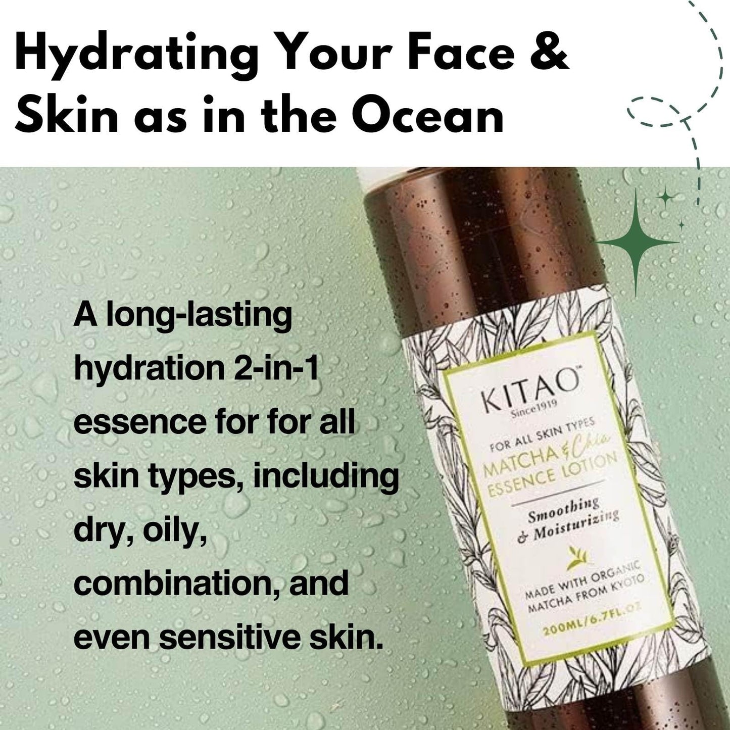 KITAO Hydrating & Moisturizing Face & Body Toner Lotion, Organic 2-in-1 Hydration Facial Body Toner Lotion from Japan, Anti-aging Matcha Moisturizer 6.7 fl oz/ 200ml