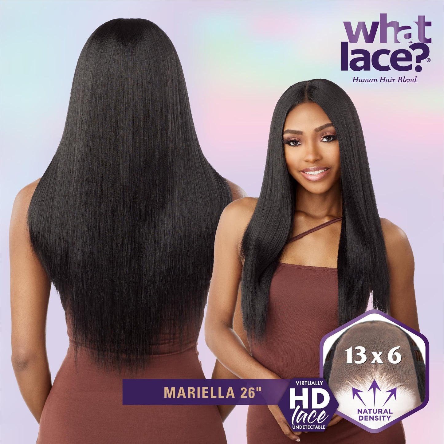 Sensationnel What Lace 13x6 Wigs - Human Hair Blend MARIELLA 26-inch Cloud 9 synthetic with preplucked hairline - Whatlace HHM MARIELLA 26 inch (COLORMELTHAZEL)