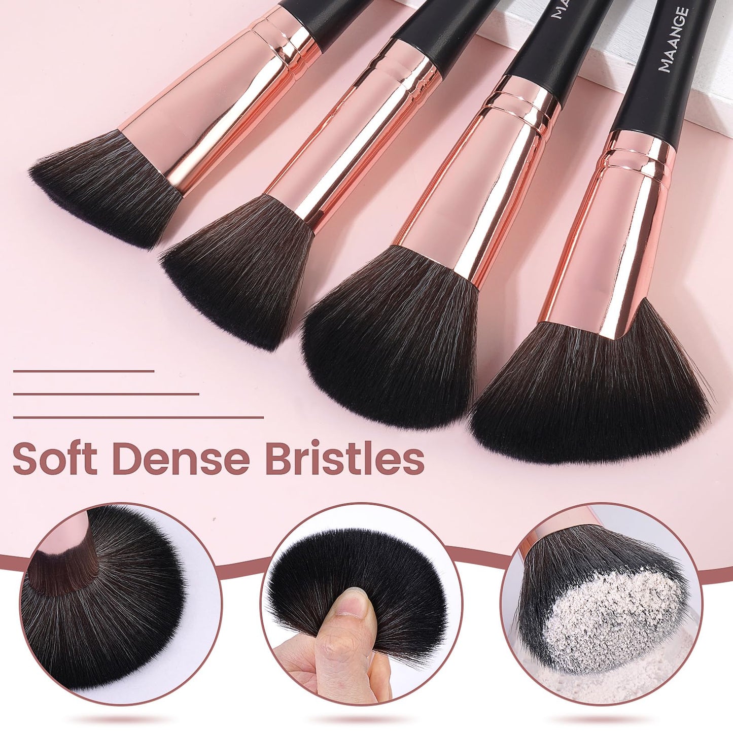 Makeup Brush Set, MAANGE 25 Pcs Makeup Brushes Premium Synthetic Foundation Eyeshadow Blush Brush Travel Blending Concealers Face Powder Eye Makeup Brush with Black Case