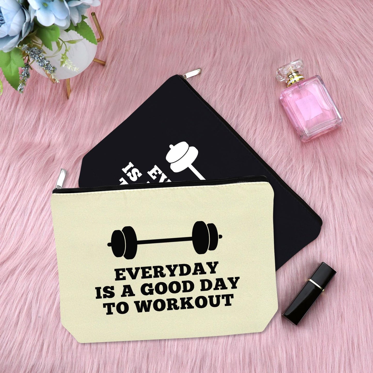 Fitness Trainer Gifts Makeup Bag Trainer Appreciation Gifts Workout Coach Gift Bodybuilding Gift for Women Workout Gift Inspirational Gift for Friends Christmas Birthday Gift 2PCS Travel Cosmetic Bag