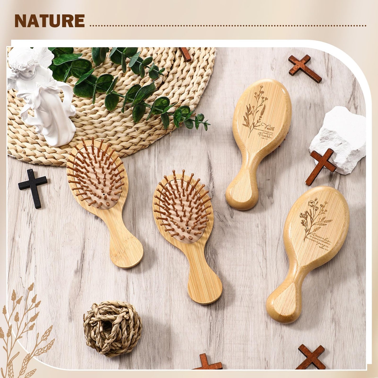 Tioncy 10 Pcs Christian Gifts Mini Hair Brush for Women Inspirational Bible Verse Wooden Hairbrush Natural Dangler Brush Paddle Comb Church Aesthetic Religious Mother's Day Gift for Curly or Long Hair