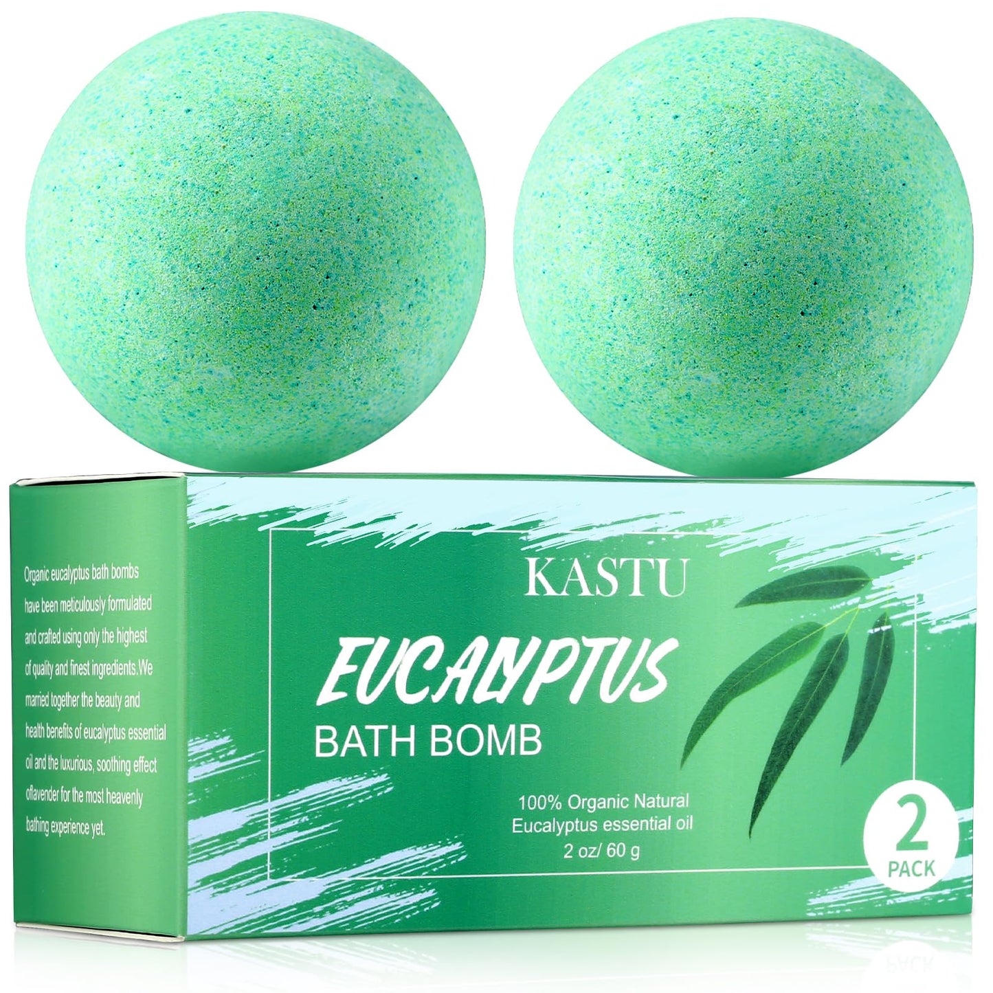 KASTU Bath Bombs Salt Balls,2 Pack,Eucalyptus Extract Essential Oils,Moisturizing Dry Skin,Fizzy Spa,Relaxation,Bubble Bath Bomb Gifts Idea for Men Women