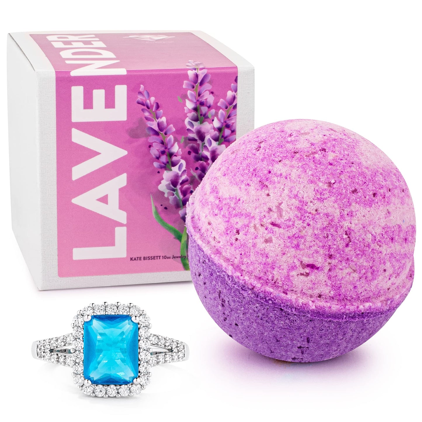 Kate Bissett Calm Lavender Bath Bomb with Jewelry Inside (Surprise Jewelry Valued at $25 to $5,000) Made in USA, Perfect for Bubble Spa Bath. Handmade Ring Size 05