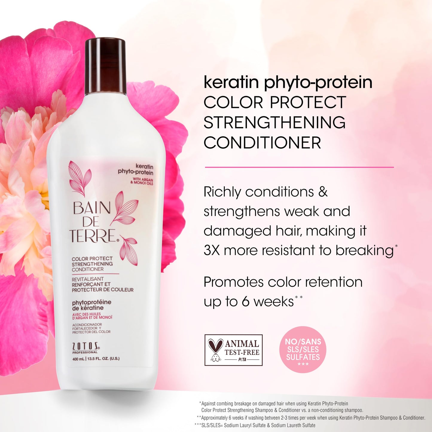 Bain de Terre Strengthening Shampoo and Conditioner Set & Shine Serum | Keratin Phyto-Protein | Strengthens Weak & Fragile Hair | Paraben Free | Color-Safe | 13.5 Fl Oz