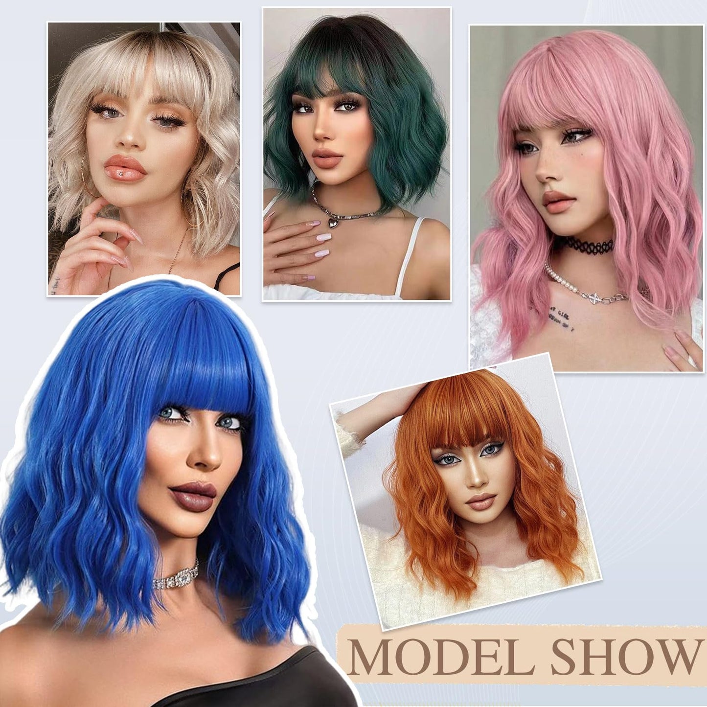 Lihui Ombre Blonde Wig With Bangs Short Wavy Bob Wig Colored Wigs For Women Fun Party Cosplay Wigs Synthetic Hair Wigs(Ombre Blonde, 12 Inch)